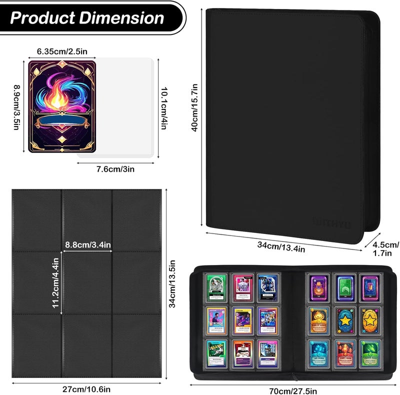 WITHYU Toploader Binder 9 Pocket for 3"x4" Rigid Cards, Holds 360 Pockets with 20 Toploaders Included, Trading Card Binder Album for TCG MTG Sports Collection (Black) - Image 4